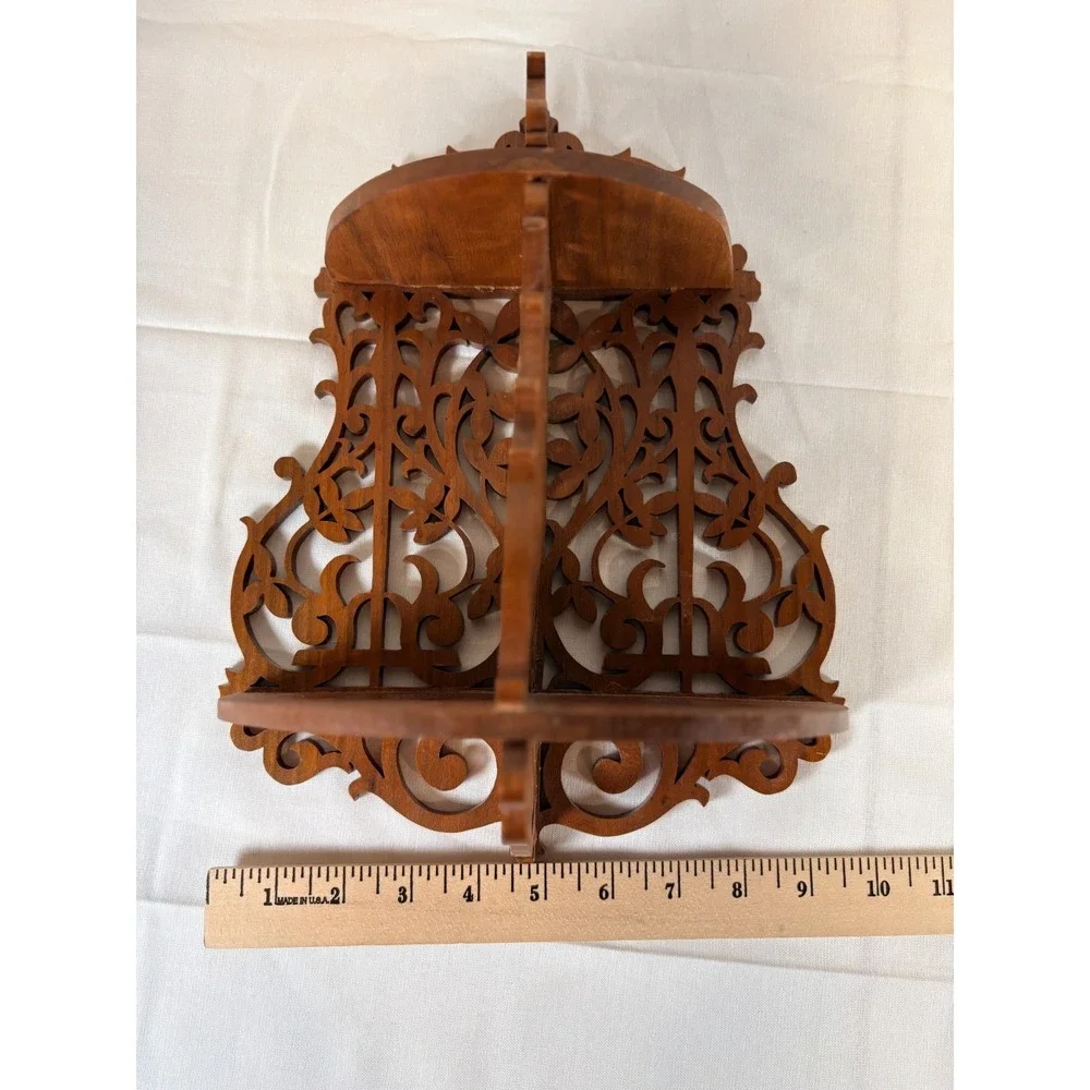 Vintage Intricate Handmade Scroll Cut Victorian Fretwork Display Shelf Two Level